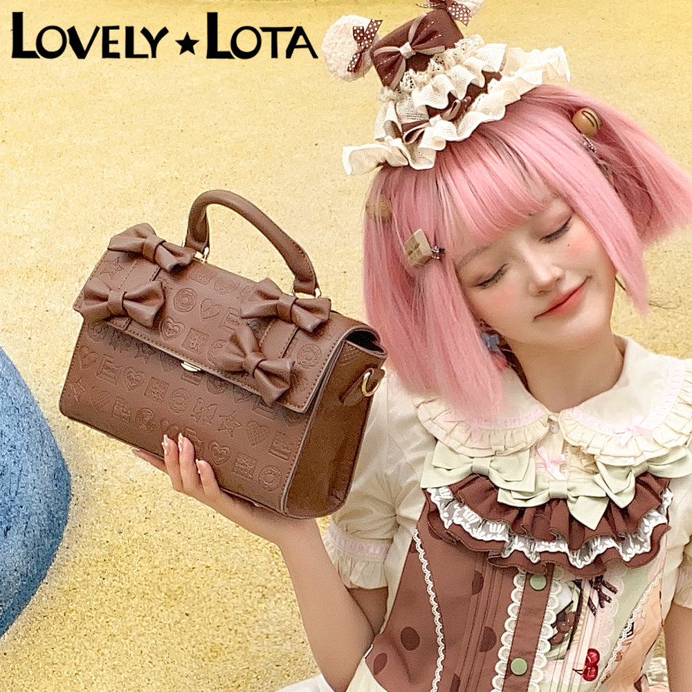 LovelyLota Original Bag | "Cute Sweetheart" Embossed Bag | Chocolate Design Handbag & Crossbody Bucket Bag