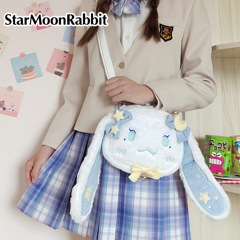 Cute Star-Moon Rabbit IP Plush Backpack - Kawaii Lolita Crossbody Bag for Girls