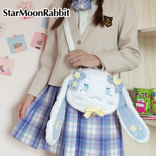 Cute Star-Moon Rabbit IP Plush Backpack - Kawaii Lolita Crossbody Bag for Girls