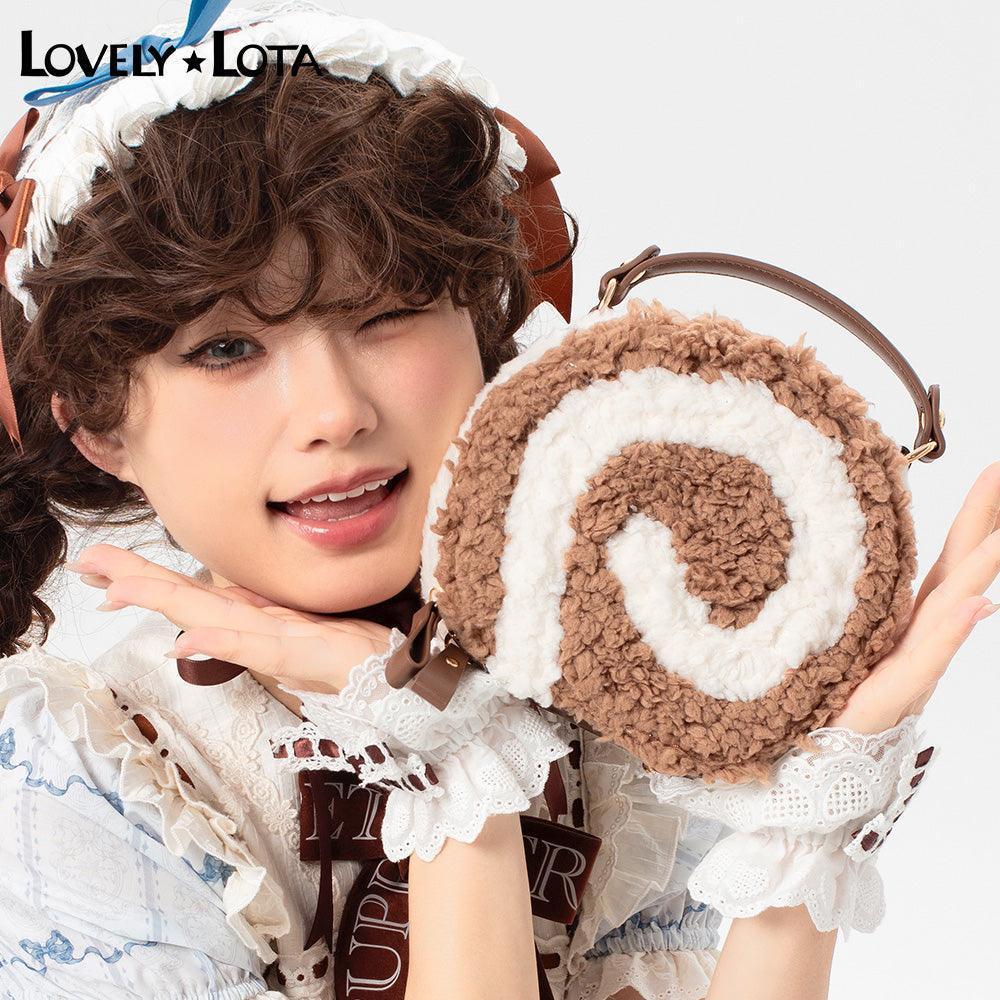 LovelyLota Small egg roll Round Plush Crossbody Shoulder Tote lolita bag - Lovely Lota Shop