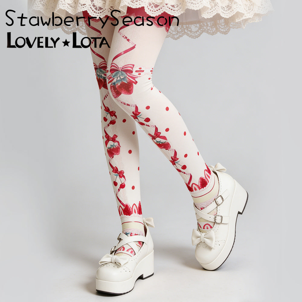 【In Stock】LovelyLota Original Strawberry Season Velvet Print Lolita Tights
