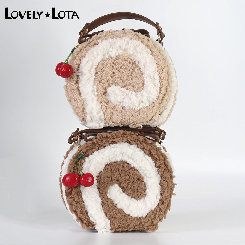 LovelyLota Small egg roll Round Plush Crossbody Shoulder Tote lolita bag - Lovely Lota Shop