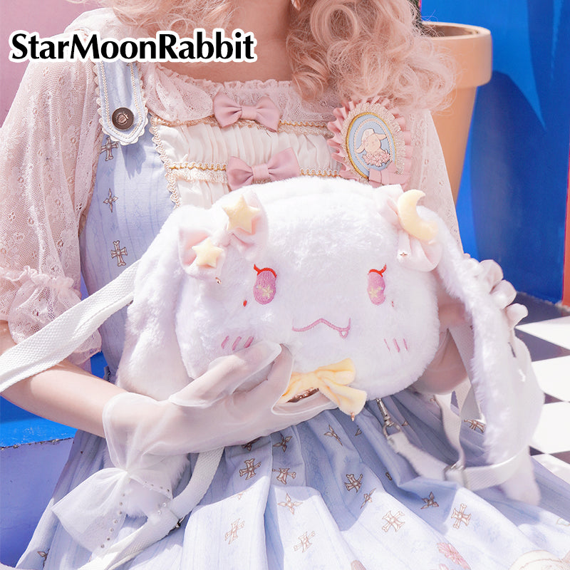 Cute Star-Moon Rabbit IP Plush Backpack - Kawaii Lolita Crossbody Bag for Girls