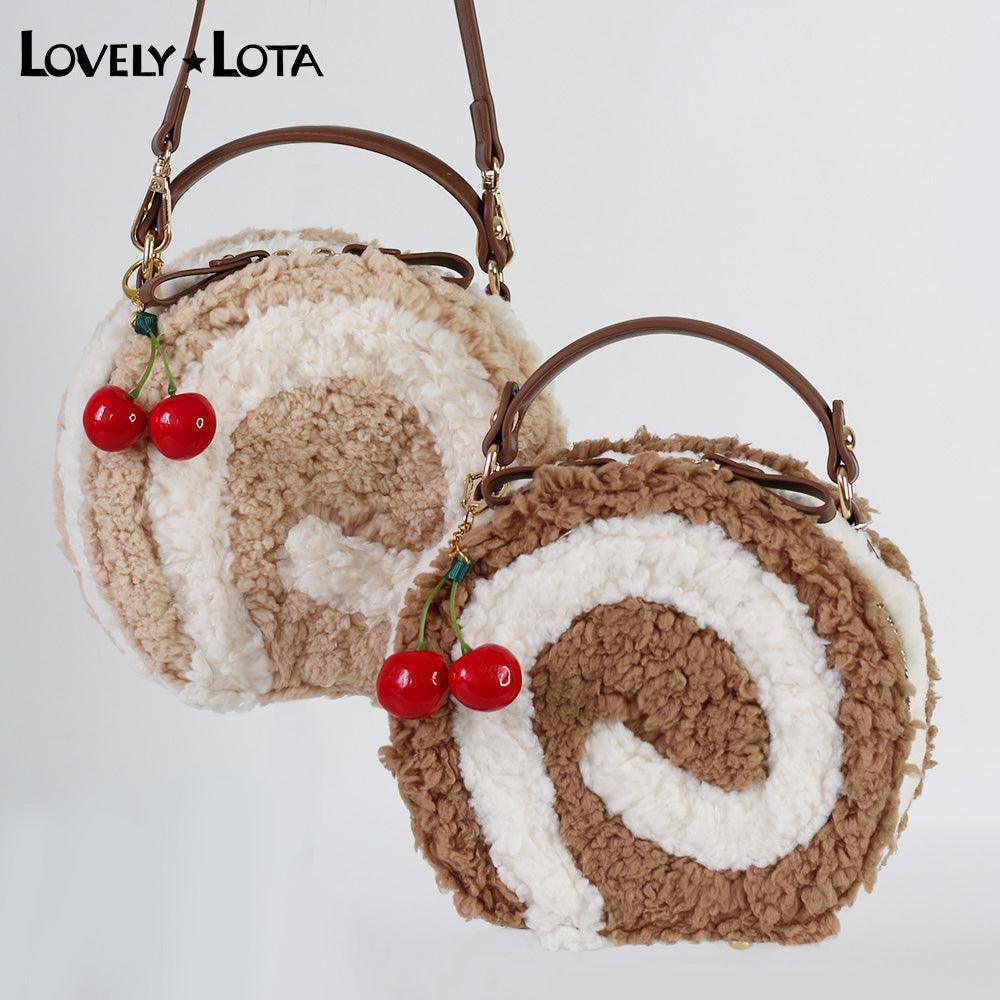 LovelyLota Small egg roll Round Plush Crossbody Shoulder Tote lolita bag - Lovely Lota Shop