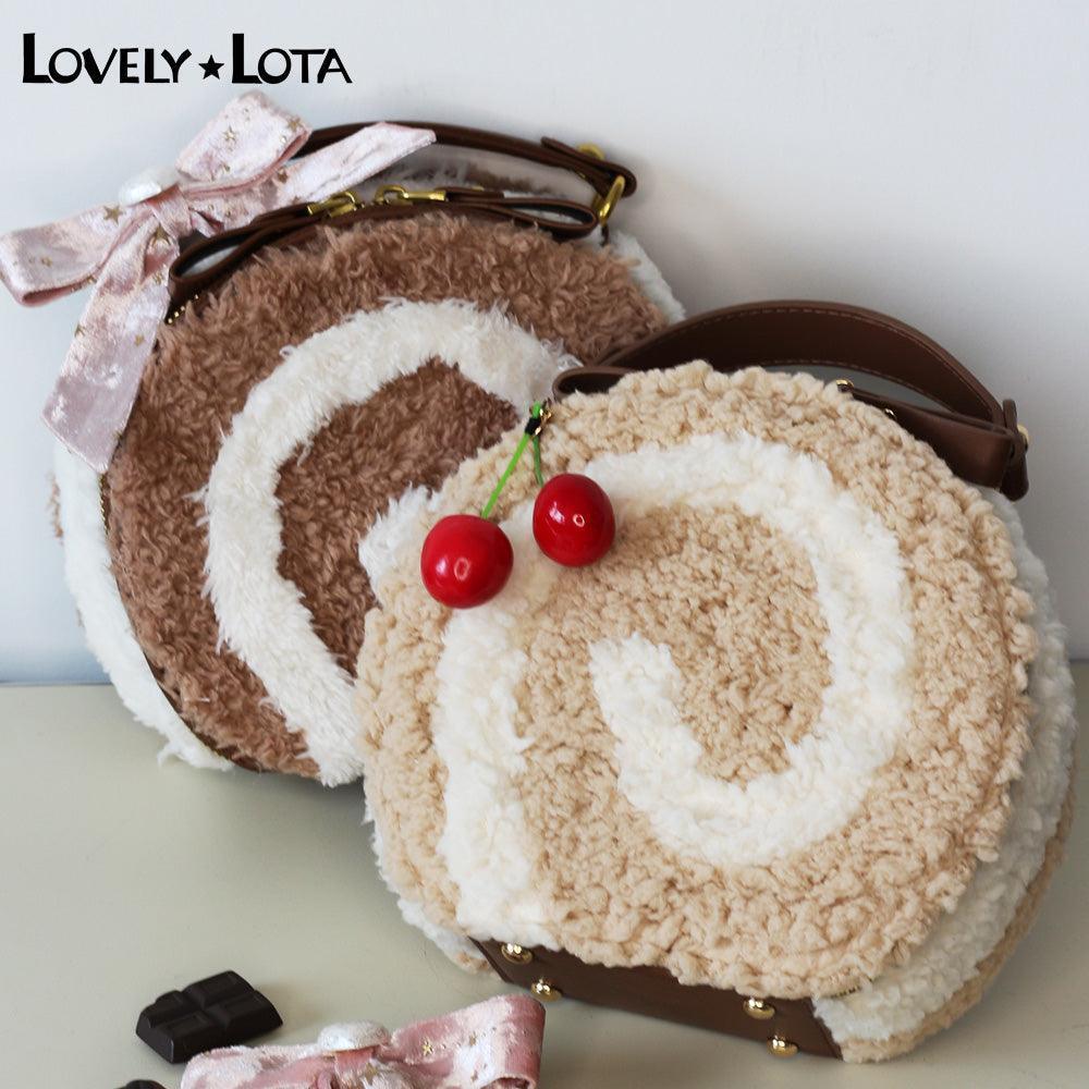 LovelyLota Small egg roll Round Plush Crossbody Shoulder Tote lolita bag - Lovely Lota Shop