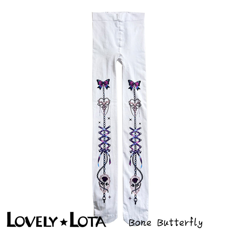 【IN STOCK】LovelyLota Original Bone Butterfly Y2K Sexy Lolita Print Socks Pantyhose for Women 120D
