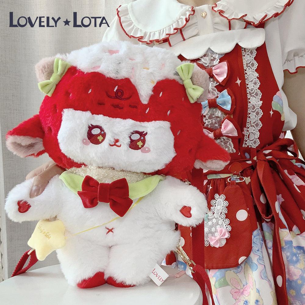 LovelyLota strawberry lamb Plush doll bag backpack crossbody bag lolita bag - Lovely Lota Shop