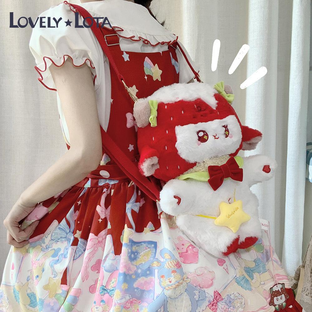 LovelyLota strawberry lamb Plush doll bag backpack crossbody bag lolita bag - Lovely Lota Shop