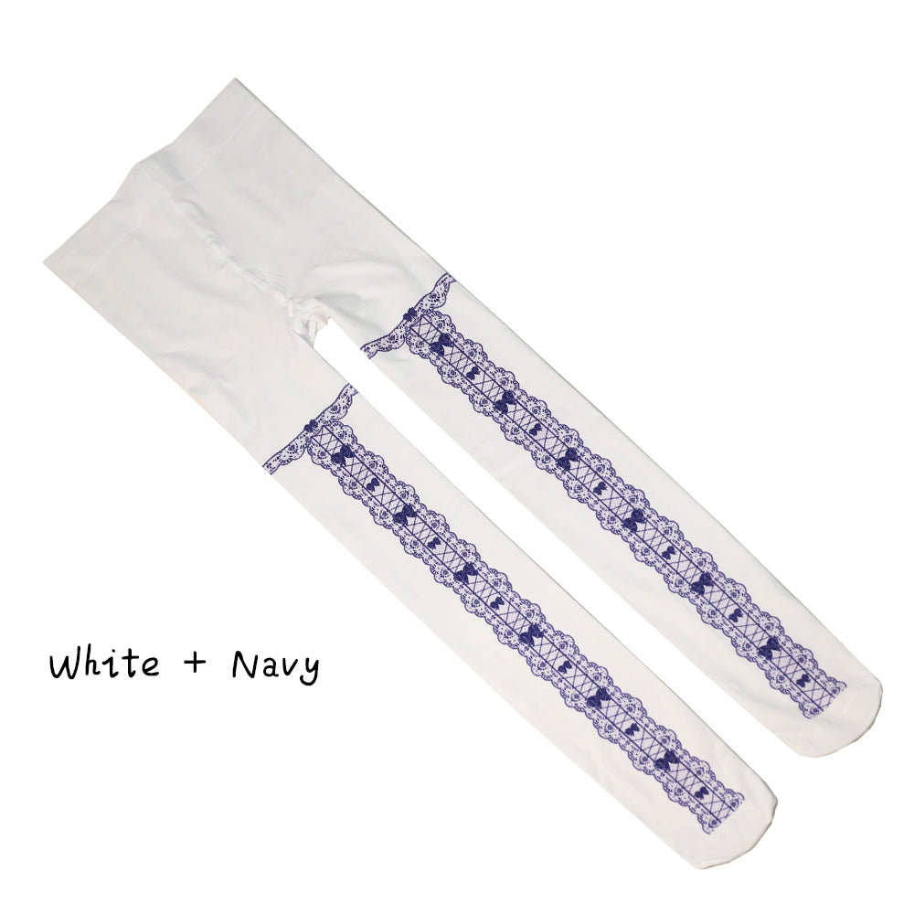 【IN STOCK】LovelyLota Original Design 120D Velvet Pantyhose - Maiden's Aspiration Bow Print Lolita Tights for Girls