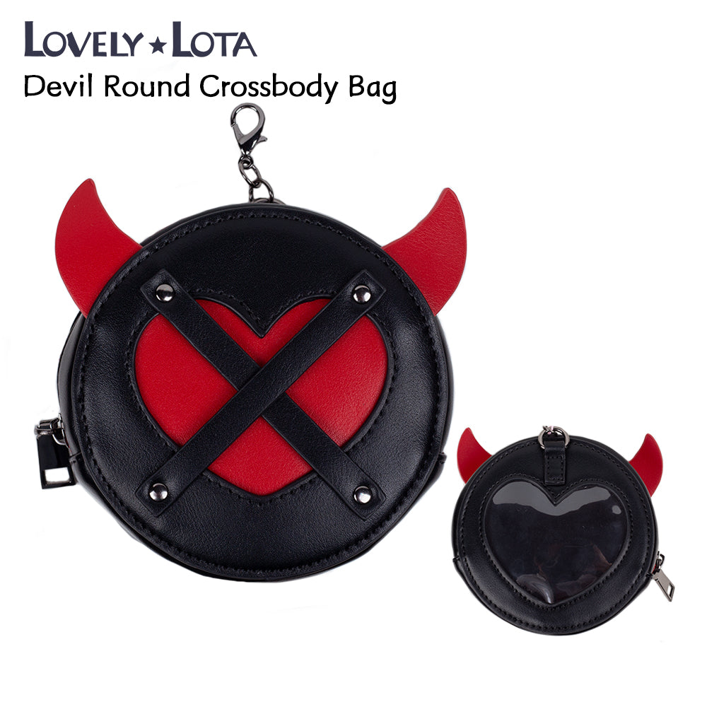 【IN STOCK】LovelyLota Original Devil Bunny Subculture PU Y2K Hot Girl Versatile Round Coin Purse Clutch Ita Bag Hanging Pouch