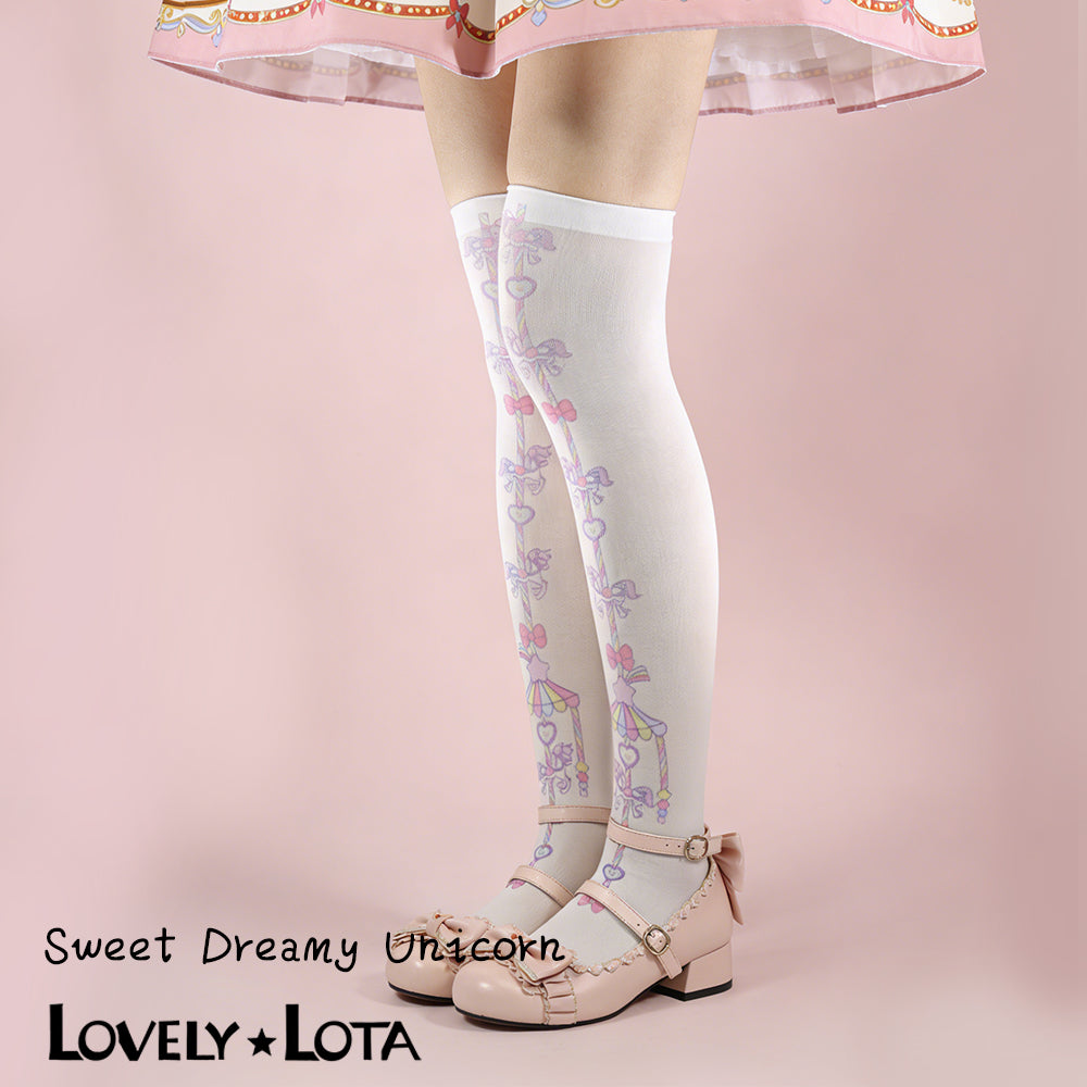 [In Stock] LovelyLota Original Sweet Dream Horse Lolita Socks Printed Over-the-Knee Socks Trojan Horse Pattern Absolute Territory Socks
