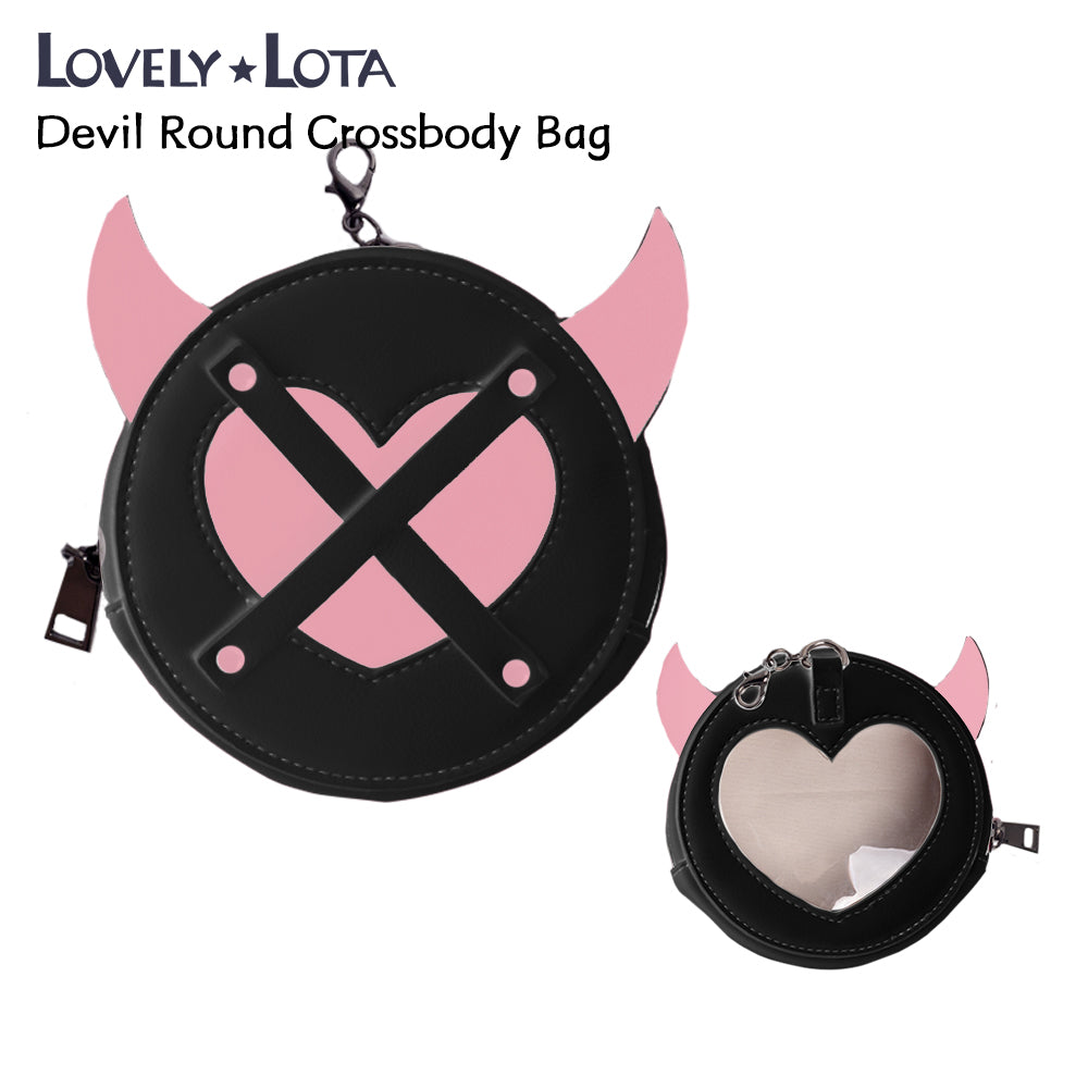【IN STOCK】LovelyLota Original Devil Bunny Subculture PU Y2K Hot Girl Versatile Round Coin Purse Clutch Ita Bag Hanging Pouch