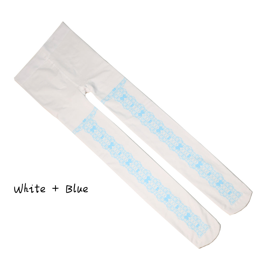 【IN STOCK】LovelyLota Original Design 120D Velvet Pantyhose - Maiden's Aspiration Bow Print Lolita Tights for Girls