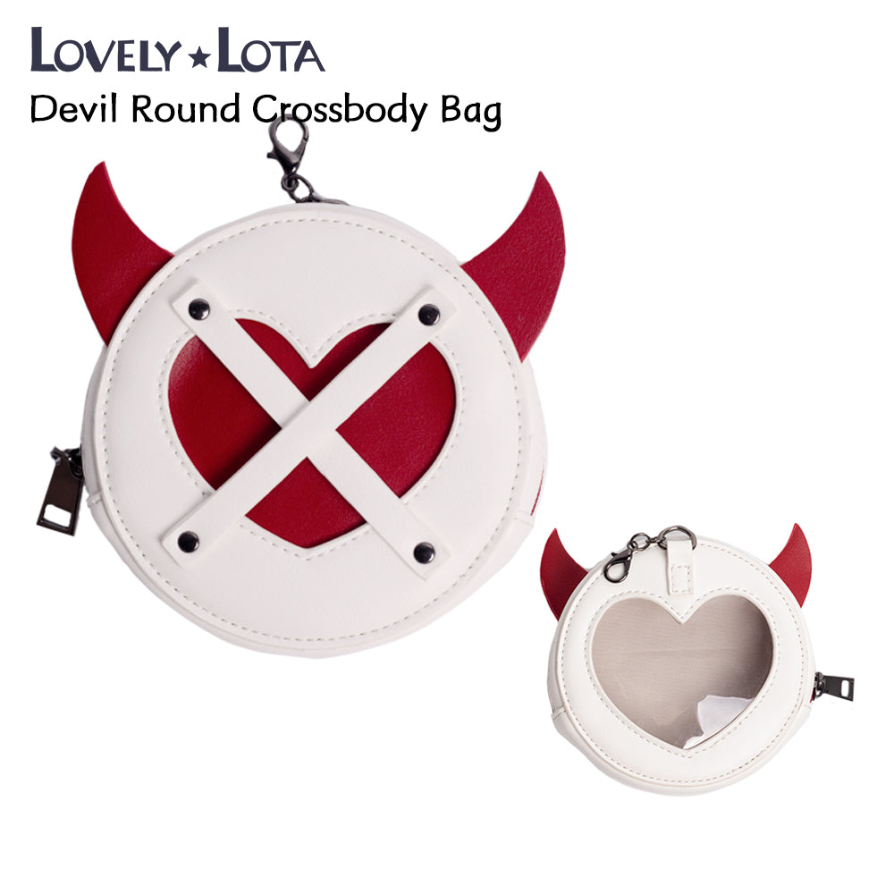 【IN STOCK】LovelyLota Original Devil Bunny Subculture PU Y2K Hot Girl Versatile Round Coin Purse Clutch Ita Bag Hanging Pouch