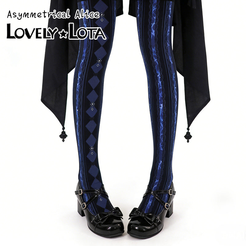 【IN STOCK】LovelyLota Asymmetrical Alice Gothic Lolita Printed Velvet Pantyhose 120D Opaque Tights