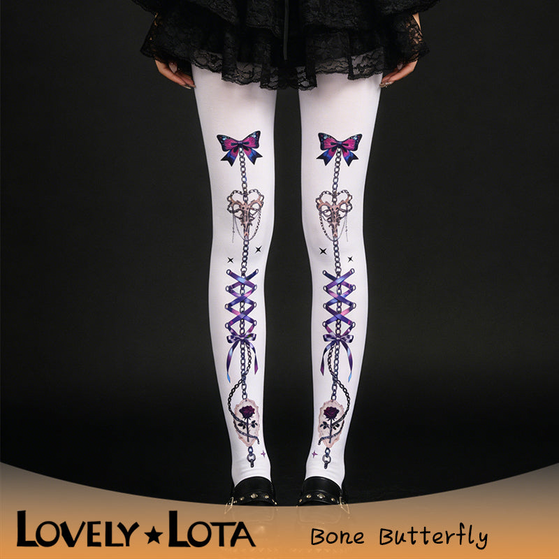 【IN STOCK】LovelyLota Original Bone Butterfly Y2K Sexy Lolita Print Socks Pantyhose for Women 120D