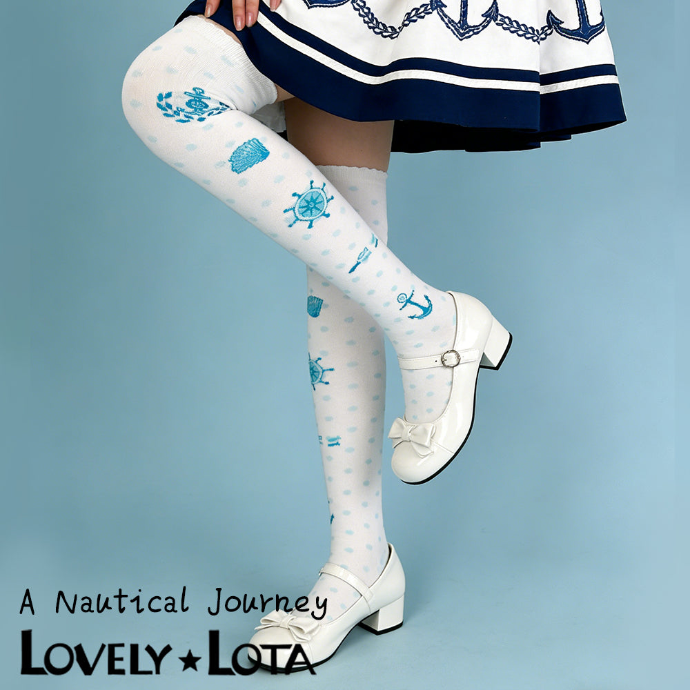 【In Stock 】 LovelyLota Original Voyage Shell Polka Dot Lolita Socks Cotton Over-the-Knee High Socks for Women