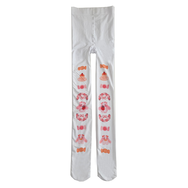 In Stock | LovelyLota × Starmoon Rabbit Collaboration Candy Print Velvet Pantyhose 120D Lolita Stockings For Women