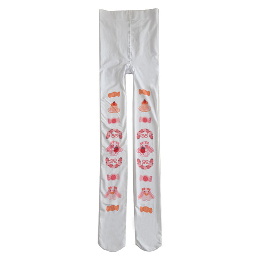 In Stock | LovelyLota × Starmoon Rabbit Collaboration Candy Print Velvet Pantyhose 120D Lolita Stockings For Women