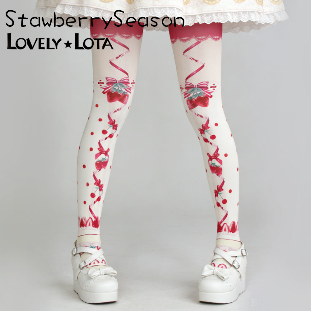 【In Stock】LovelyLota Original Strawberry Season Velvet Print Lolita Tights