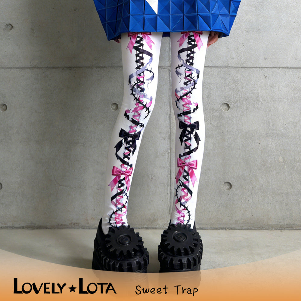 【IN STOCK】LovelyLota Original Sweet Trap Tights for Women, Y2K Edgy Girl Print, 120D Velvet, Lolita Style, In Stock