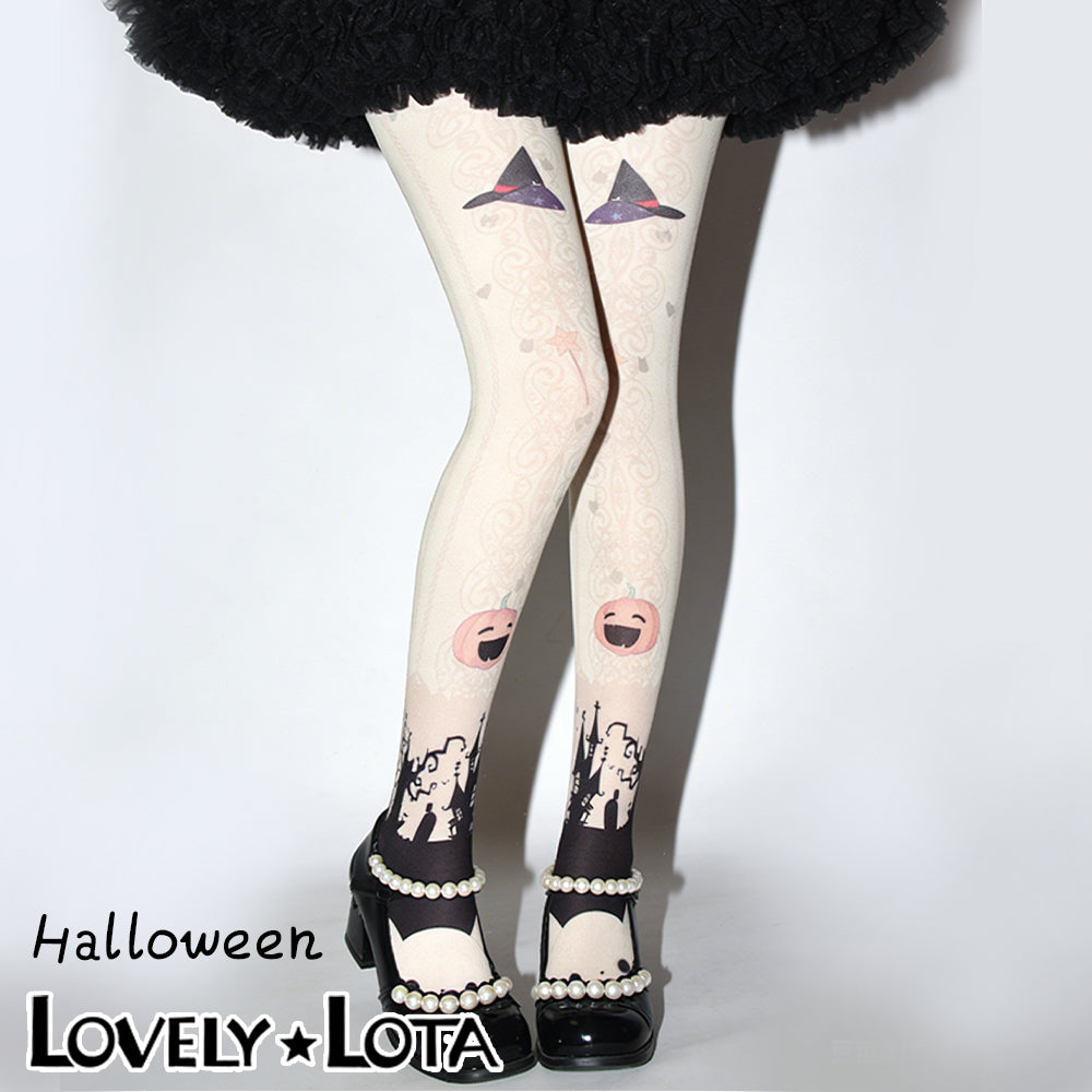 [In Stock]LovelyLota Original Halloween Cute Pumpkin Velvet Sweet Lolita Printed Tights for Women