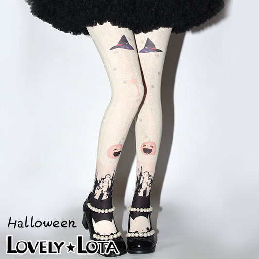 [In Stock]LovelyLota Original Halloween Cute Pumpkin Velvet Sweet Lolita Printed Tights for Women