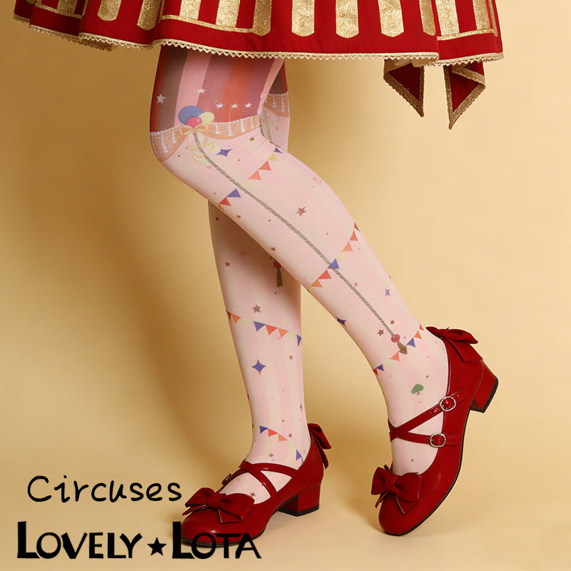 【In Stock】 LovelyLota Original Circus 120D Velvet Printed Tights, Lolita Stockings for Women