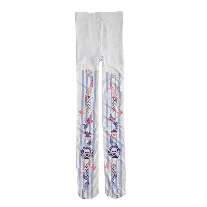 【IN STOCK】LovelyLota Original Cake Bite Cute Soft Aesthetic Lolita Printed Opaque Velvet Pantyhose 120D