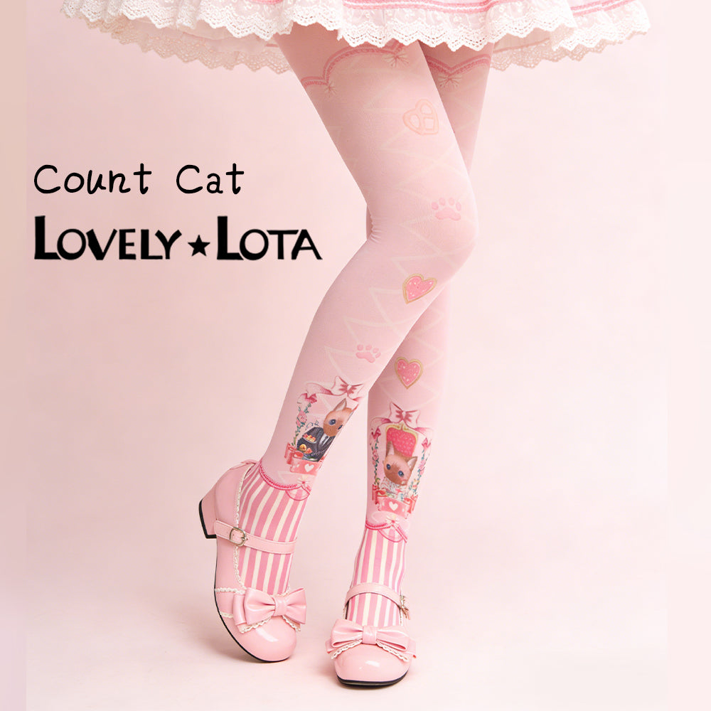 【In Stock】 LovelyLota Original Count Kitty Cute Print 120D Velvet Lolita Pantyhose