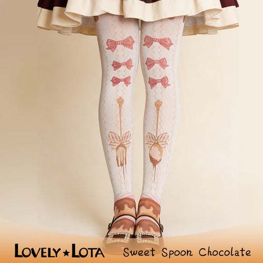 【IN STOCK】LovelyLota Original Sweet Spoon Chocolate Cute Cream Print Velvet Japanese-Style Lolita Pantyhose