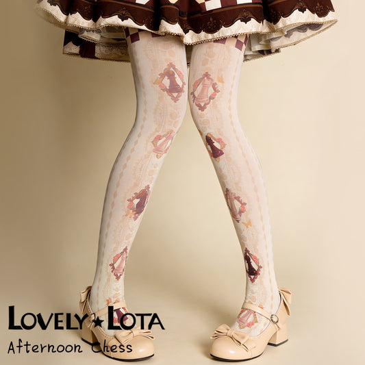 [In Stock] LovelyLota Original Chess Chocolate 120D Velvet Lolita Printed Tights for Women