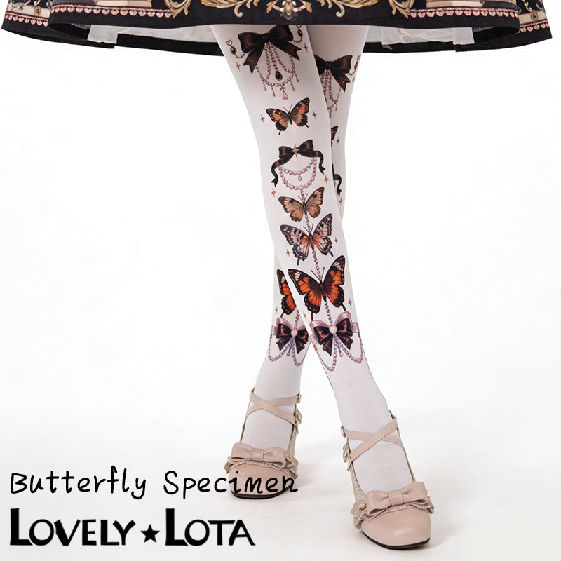 【IN STOCK】LovelyLota Original Butterfly Specimen Elegant Lolita Print Tights, 120D Velvet Pantyhose for Women