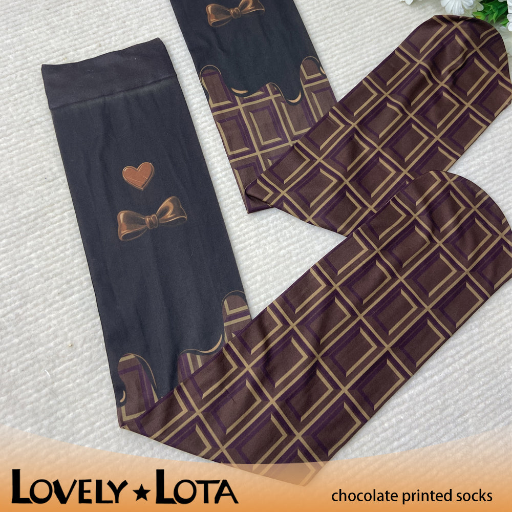 【IN STOCK】LovelyLota Chocolate-Themed Socks: Lolita Socks, Pantyhose, Thigh-Highs, Printed Socks, Original Socks