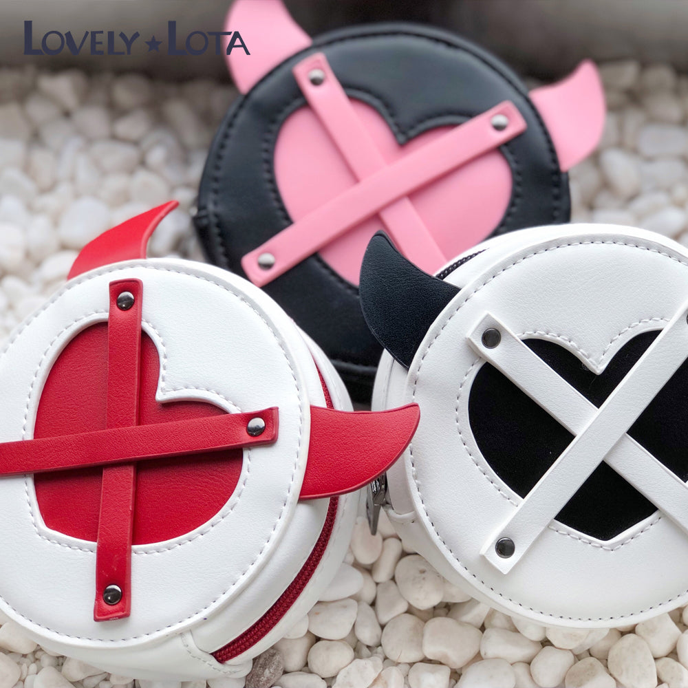 【IN STOCK】LovelyLota Original Devil Bunny Subculture PU Y2K Hot Girl Versatile Round Coin Purse Clutch Ita Bag Hanging Pouch