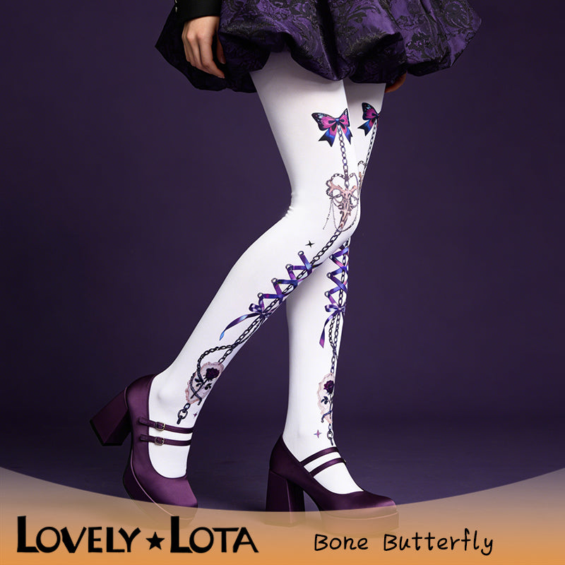【IN STOCK】LovelyLota Original Bone Butterfly Y2K Sexy Lolita Print Socks Pantyhose for Women 120D
