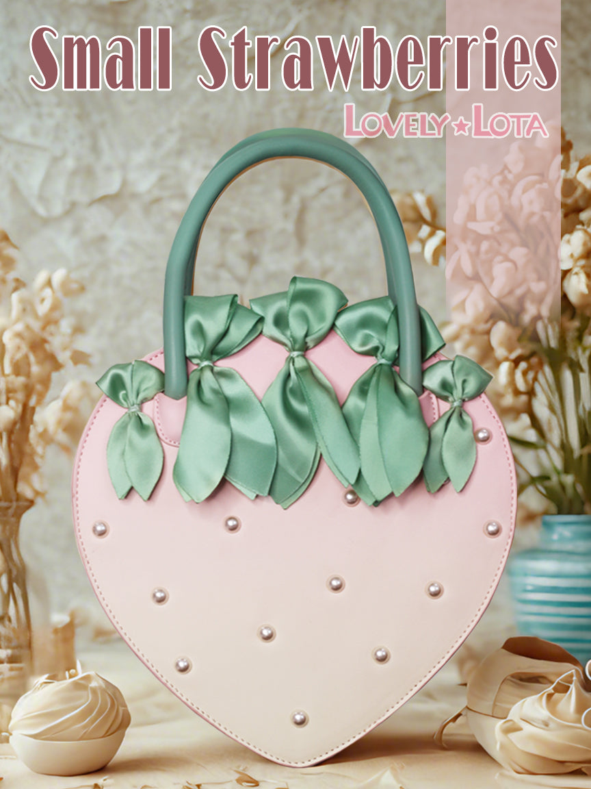 LovelyLota Small Strawberry Pearl Red Bow Tote Crossbody Lolita Bag