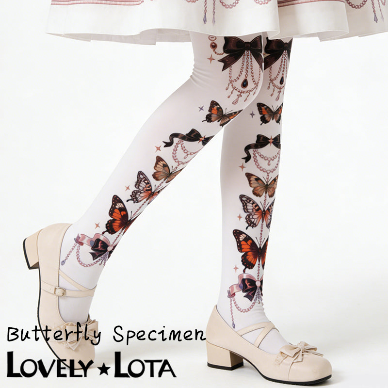 【IN STOCK】LovelyLota Original Butterfly Specimen Elegant Lolita Print Tights, 120D Velvet Pantyhose for Women