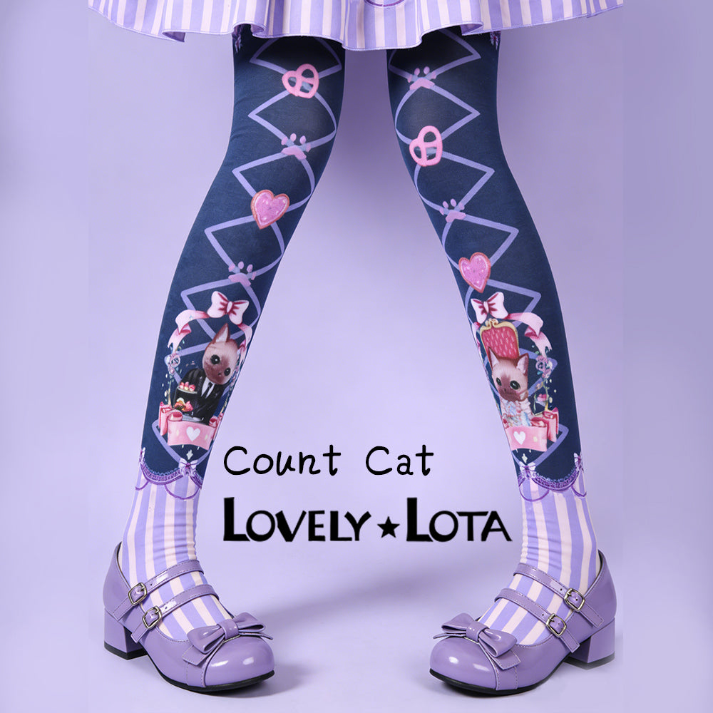 【In Stock】 LovelyLota Original Count Kitty Cute Print 120D Velvet Lolita Pantyhose