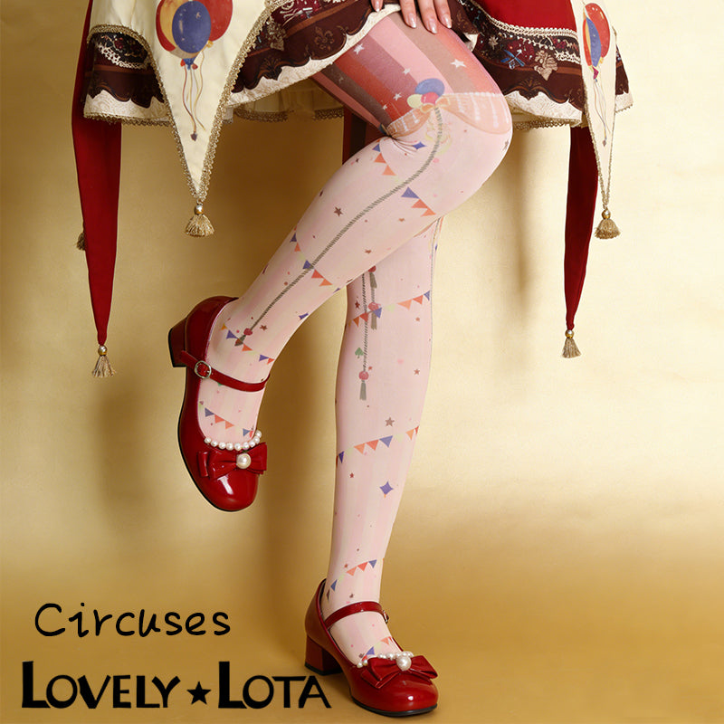 【In Stock】 LovelyLota Original Circus 120D Velvet Printed Tights, Lolita Stockings for Women