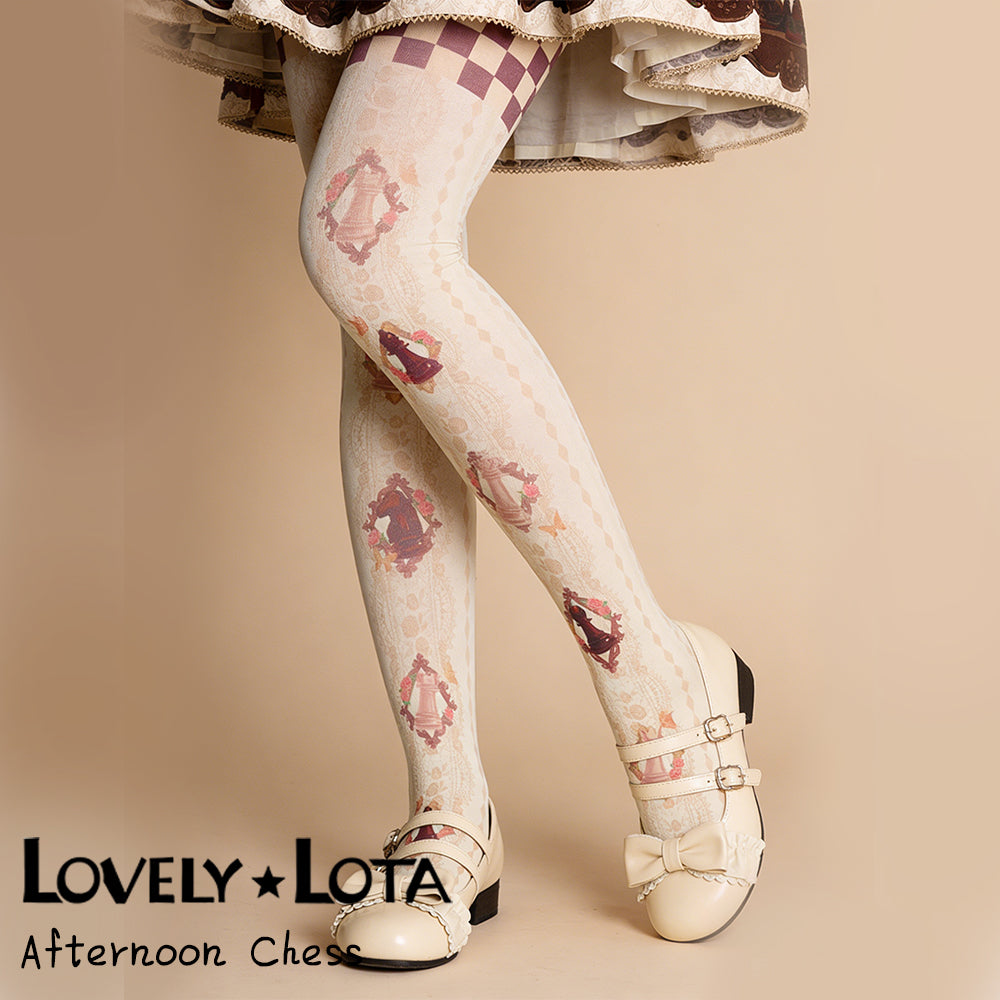 [In Stock] LovelyLota Original Chess Chocolate 120D Velvet Lolita Printed Tights for Women