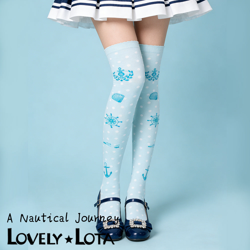 【In Stock 】 LovelyLota Original Voyage Shell Polka Dot Lolita Socks Cotton Over-the-Knee High Socks for Women