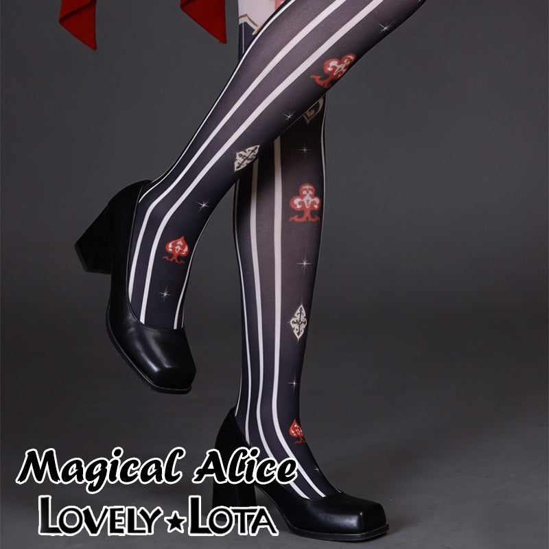 【In Stock】LovelyLota Original Magical Alice Cute Bow Print Velvet Japanese Style Lolita Tights 120D