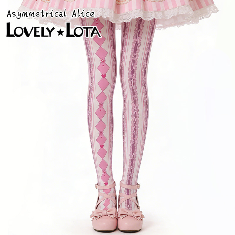 【IN STOCK】LovelyLota Asymmetrical Alice Gothic Lolita Printed Velvet Pantyhose 120D Opaque Tights