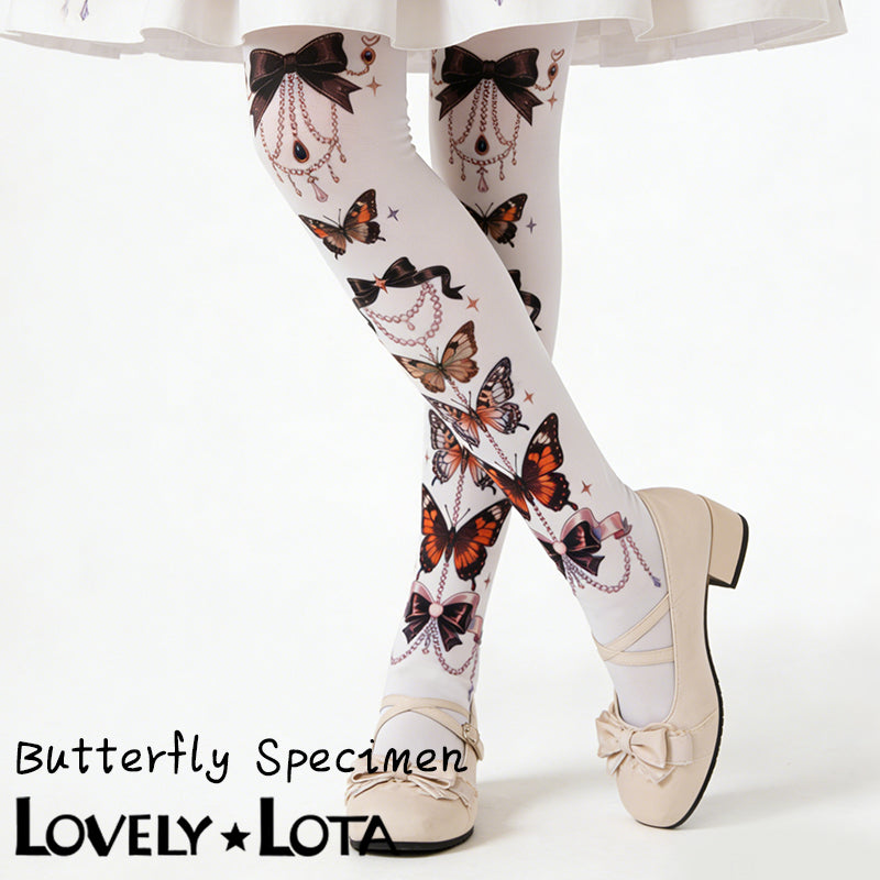【IN STOCK】LovelyLota Original Butterfly Specimen Elegant Lolita Print Tights, 120D Velvet Pantyhose for Women