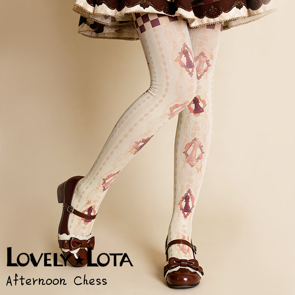 [In Stock] LovelyLota Original Chess Chocolate 120D Velvet Lolita Printed Tights for Women