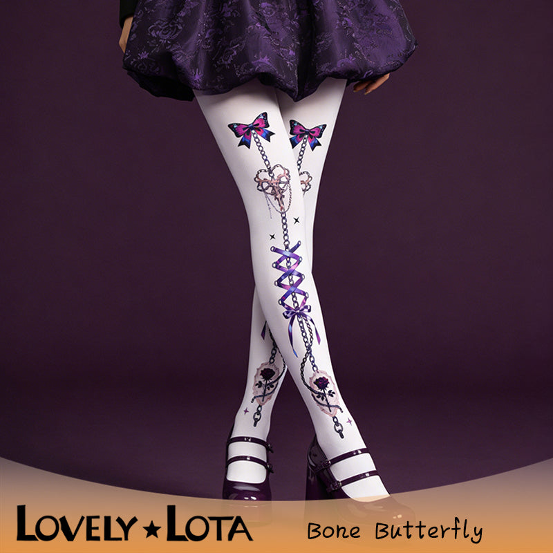 【IN STOCK】LovelyLota Original Bone Butterfly Y2K Sexy Lolita Print Socks Pantyhose for Women 120D