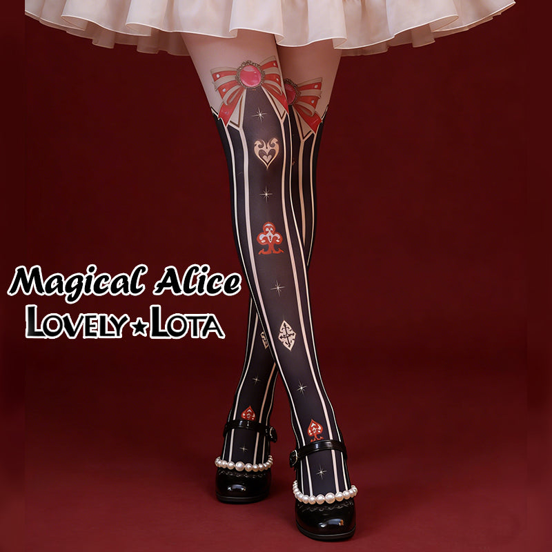 【In Stock】LovelyLota Original Magical Alice Cute Bow Print Velvet Japanese Style Lolita Tights 120D