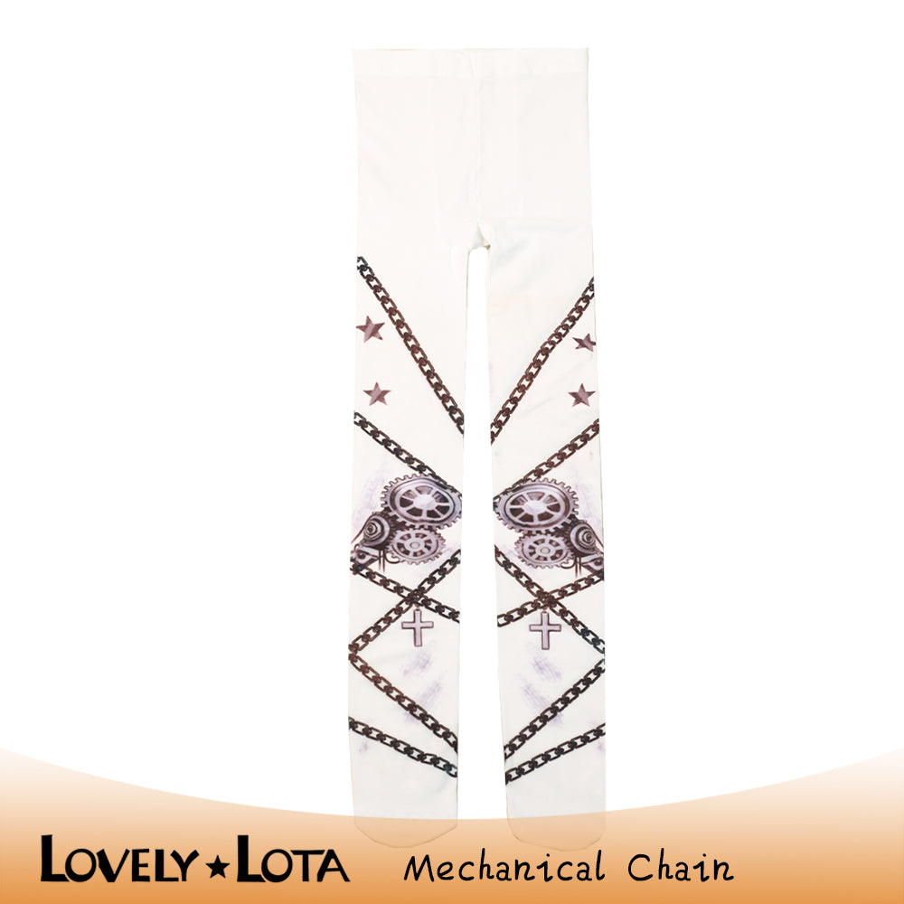【IN STOCK】LovelyLota Original Mechanical Punk Lolita Printed Tights - 120D Original Designed Printed Pantyhose