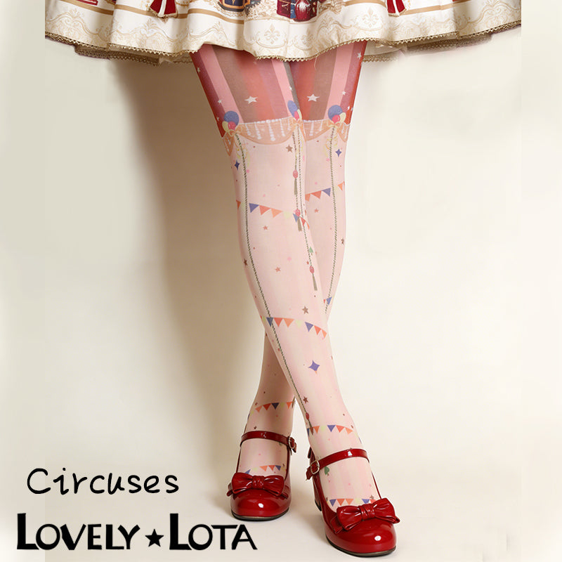 【In Stock】 LovelyLota Original Circus 120D Velvet Printed Tights, Lolita Stockings for Women